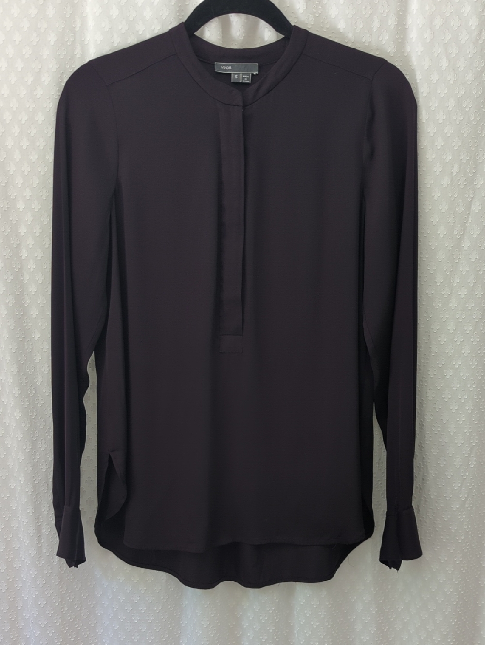 Vince Deep Purple Silk Blouse Long Sleeve Zip Front Women's Small